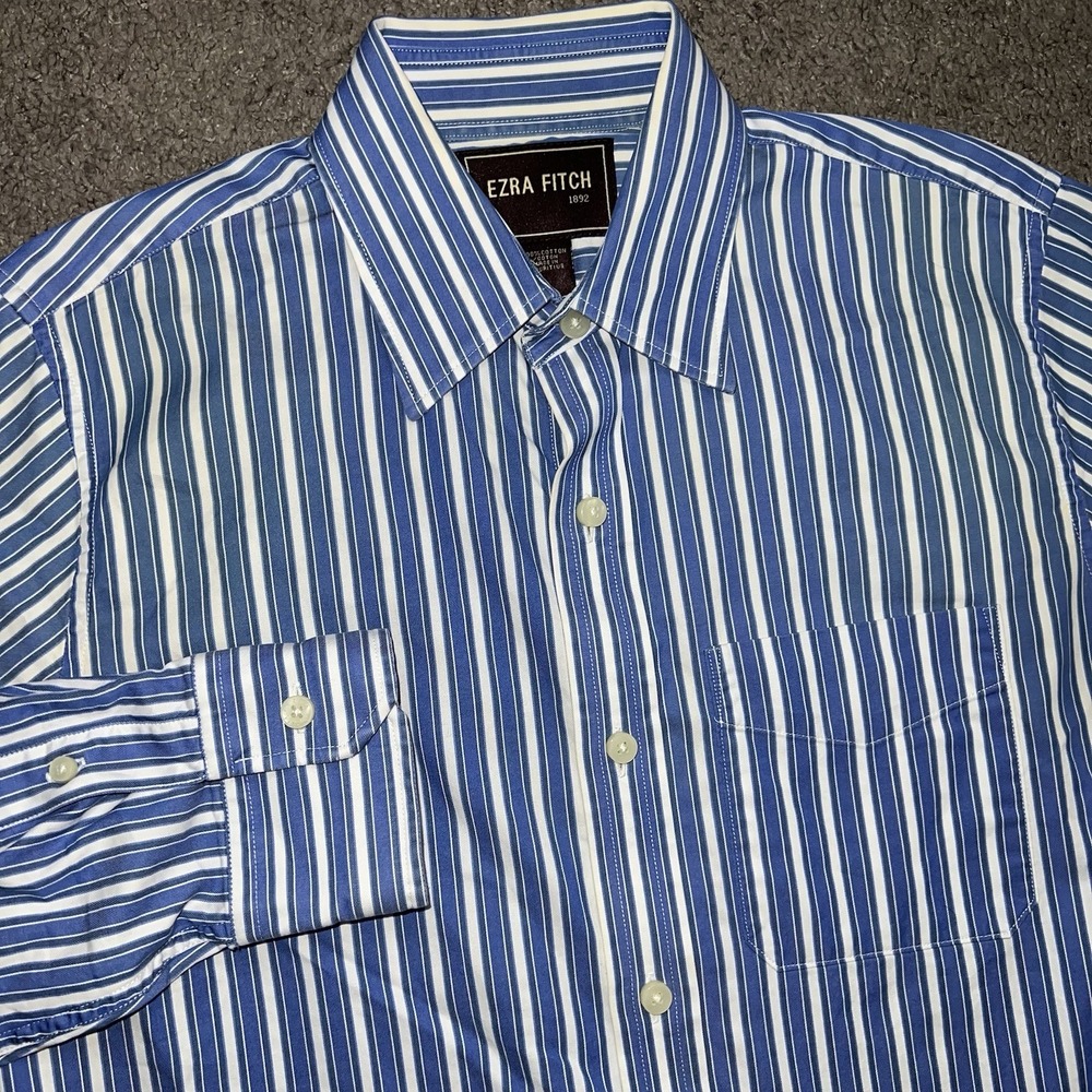 Ezra Fitch Abercrombie Men's Striped Button Down Shirt M Blue White Cotton Y2K